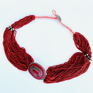 Vintage Hand Made Ethnic Tibetan Beaded Belt Red Seed Bead